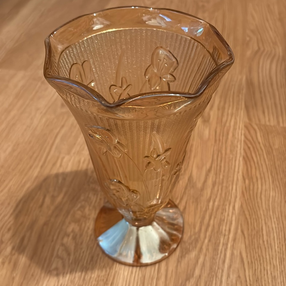 Vintage Jeanette Iridescent Carnival Glass Vase